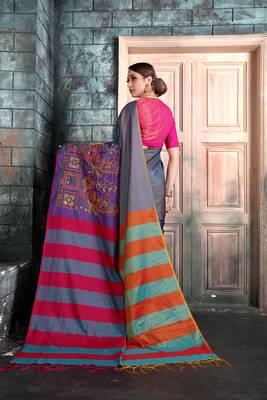 Blue embroidered georgette saree with blouse 2