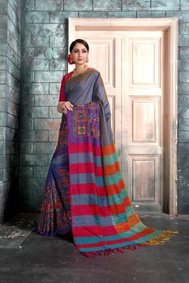 Blue embroidered georgette saree with blouse 3