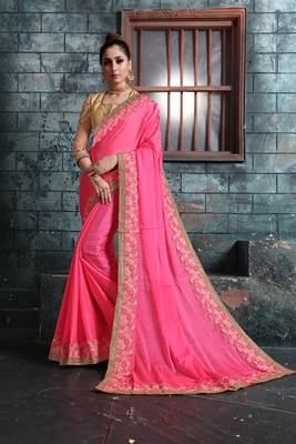 Baby pink embroidered georgette saree with blouse 1