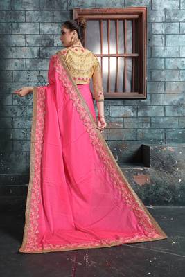 Baby pink embroidered georgette saree with blouse 2