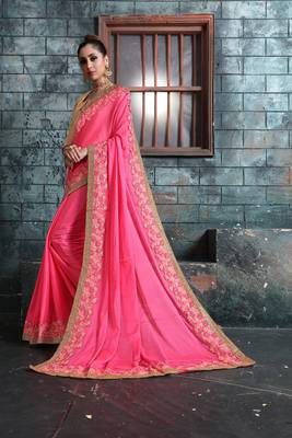Baby pink embroidered georgette saree with blouse 3