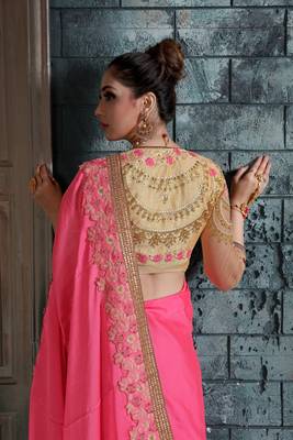 Baby pink embroidered georgette saree with blouse 4