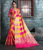 Yellow woven banarasi saree with blouse
