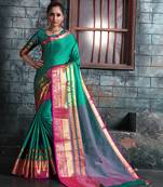 Green woven art silk saree with blouse