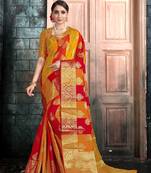 Yellow woven banarasi saree with blouse