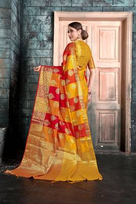Yellow woven banarasi saree with blouse 2