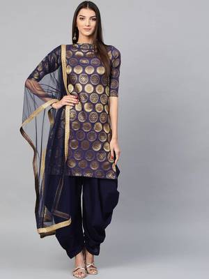 Designer blue woven jacquard semi stitched  salwar with dupatta 1