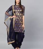 Designer blue woven jacquard semi stitched  salwar with dupatta