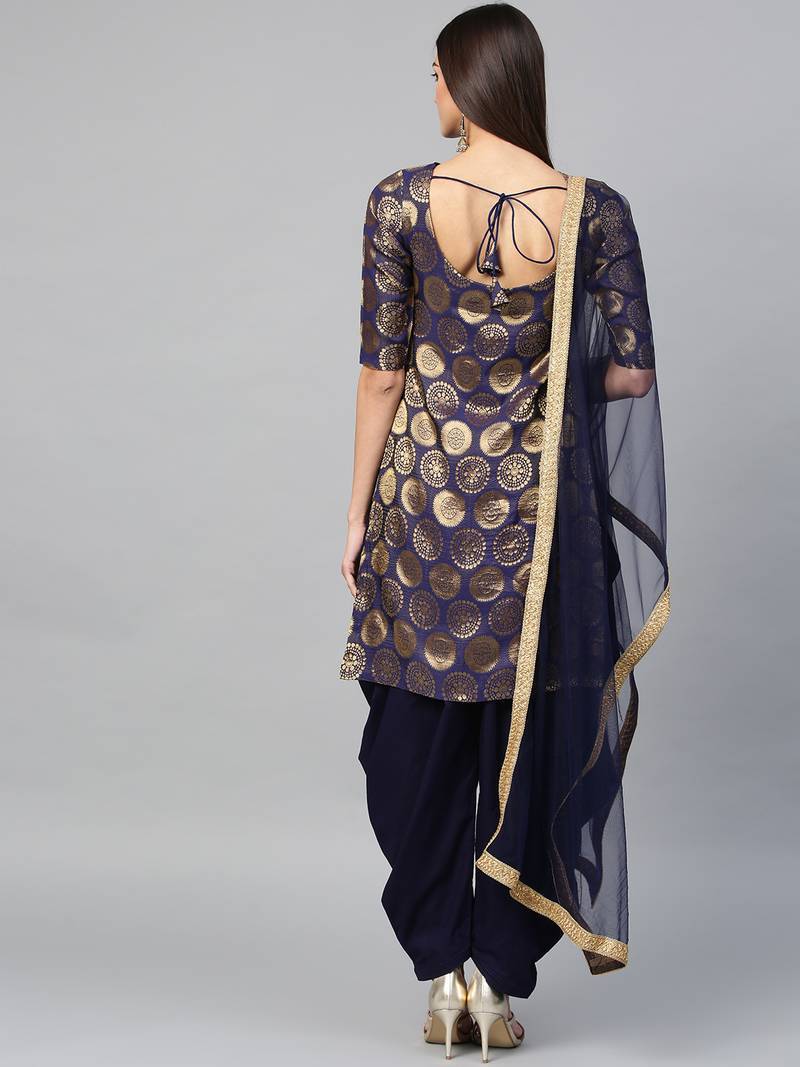 Designer blue woven jacquard semi stitched  salwar with dupatta