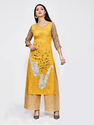 Mustard printed rayon kurti 1