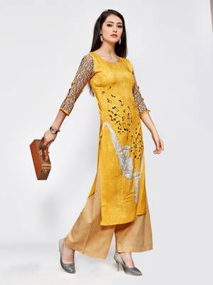 Mustard printed rayon kurti 3