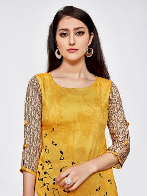 Mustard printed rayon kurti 4