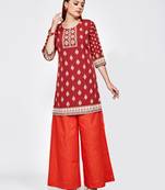 Brown printed crepe short kurti