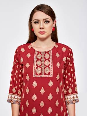 Brown printed crepe short kurti 4