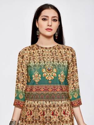 Green printed crepe kurti 4