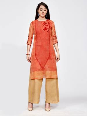 Orange printed georgette kurti 1