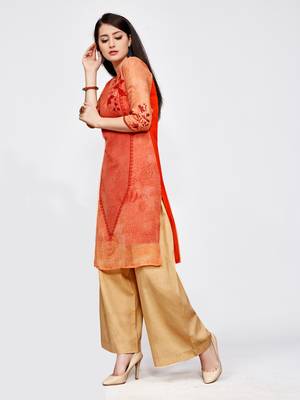 Orange printed georgette kurti 3