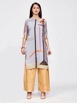Sky-blue printed georgette kurti 1