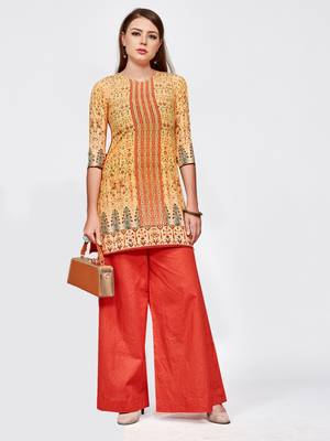 Orange printed crepe short kurti 1