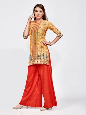 Orange printed crepe short kurti 3