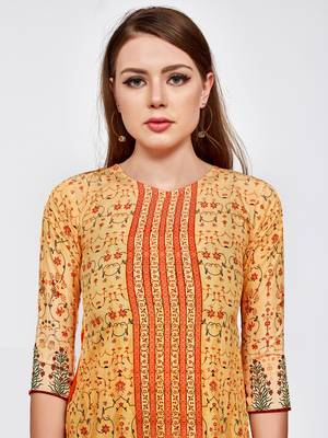 Orange printed crepe short kurti 4