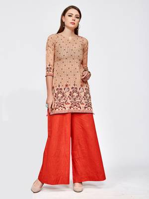Brown printed crepe short kurti 1