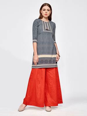 Grey printed crepe short kurti 1