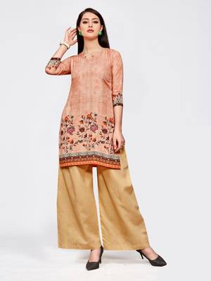 Peach printed crepe short kurti 1