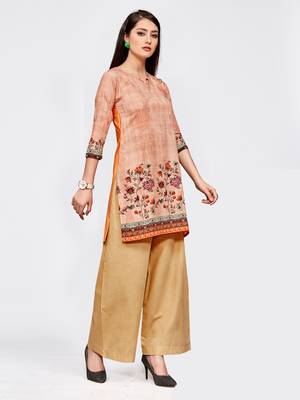 Peach printed crepe short kurti 3