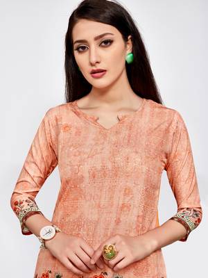 Peach printed crepe short kurti 4