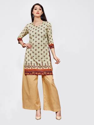 Cream printed crepe short kurti 1