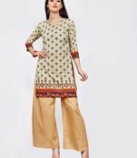 Cream printed crepe short kurti
