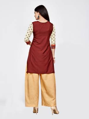 Cream printed crepe short kurti 2