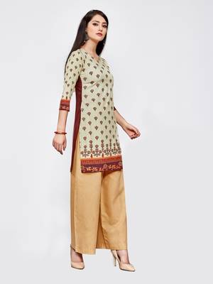 Cream printed crepe short kurti 3