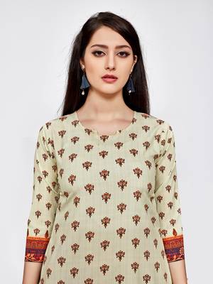 Cream printed crepe short kurti 4