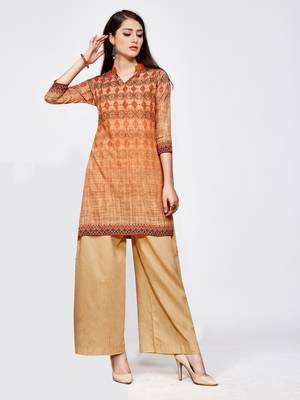 Orange printed crepe short kurti 1