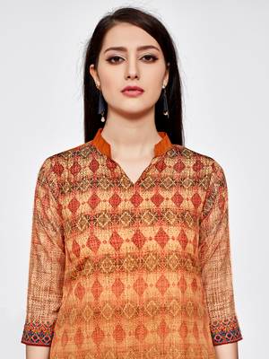 Orange printed crepe short kurti 4