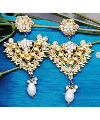 Ethnic Gold Dangler Earrings with Pearl Drop 1
