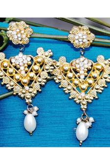 Ethnic Gold Dangler Earrings with Pearl Drop