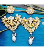 Ethnic Gold Dangler Earrings with Pearl Drop