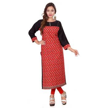 Red printed cotton kurti 1