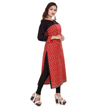 Red printed cotton kurti 3