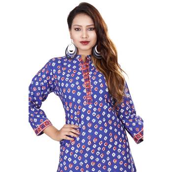 Blue printed cotton kurti 4