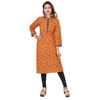 Orange printed cotton kurti 1