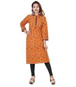 Orange printed cotton kurti
