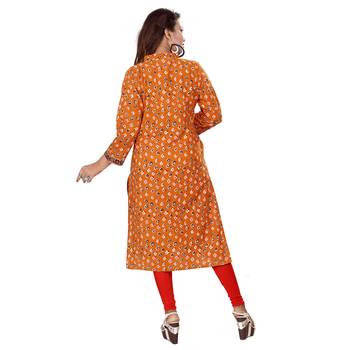 Orange printed cotton kurti 2