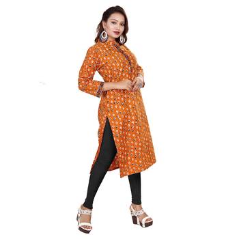 Orange printed cotton kurti 3