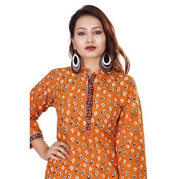 Orange printed cotton kurti 4