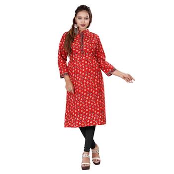 Red printed cotton kurti 1