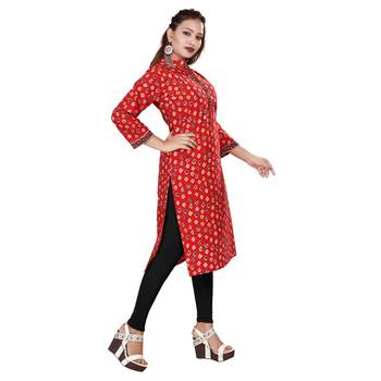 Red printed cotton kurti 3